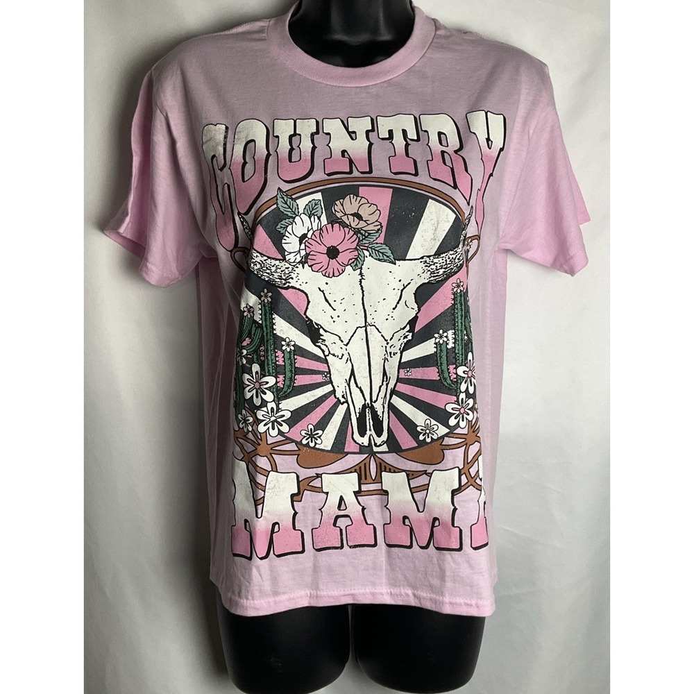 Goodie Two Sleeves Women's Size S Pink‎ Country Mama TShirt Steer Skull NWOT